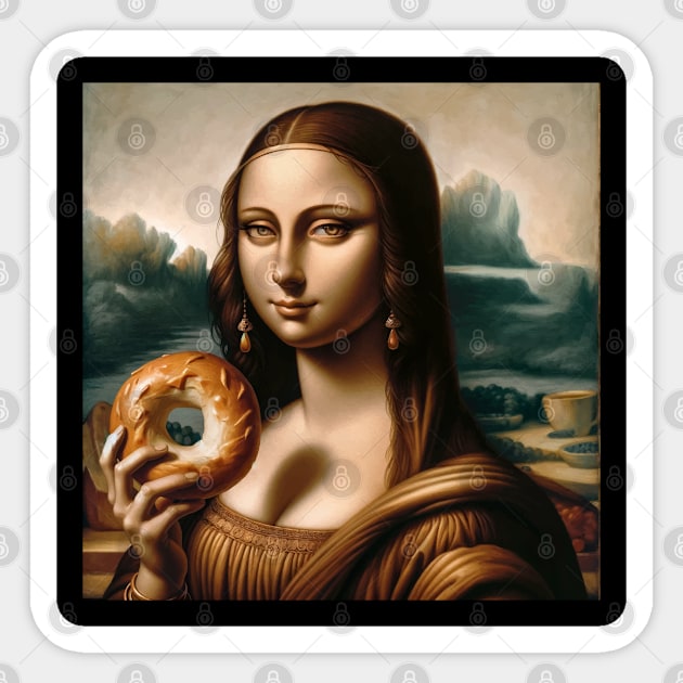 Mona Lisa's Bagel Break: Whimsical National Bagel Day Sticker by Edd Paint Something